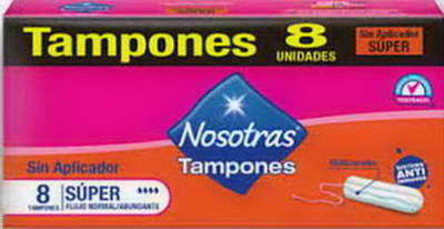TAMPONES NOSOTRAS SUPER ( BULTO  X 12 ) X 8 U